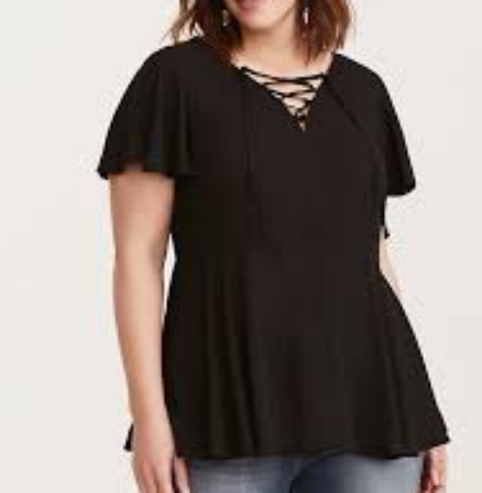 Torrid 3X Black Georgette Tie Front Flutter Sleeve Blouse